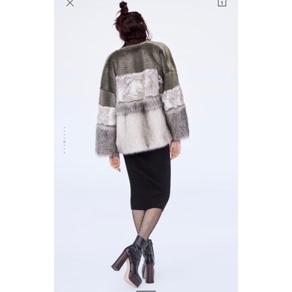 Zara Multi-color Contrasting Faux Fur Jacket Coat - Picture 4 of 15
